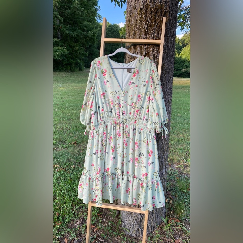 TAYLOR DRESS -Size 20 Plus Size Fits up to 22/24/26/28 Light Green & Pink Floral
